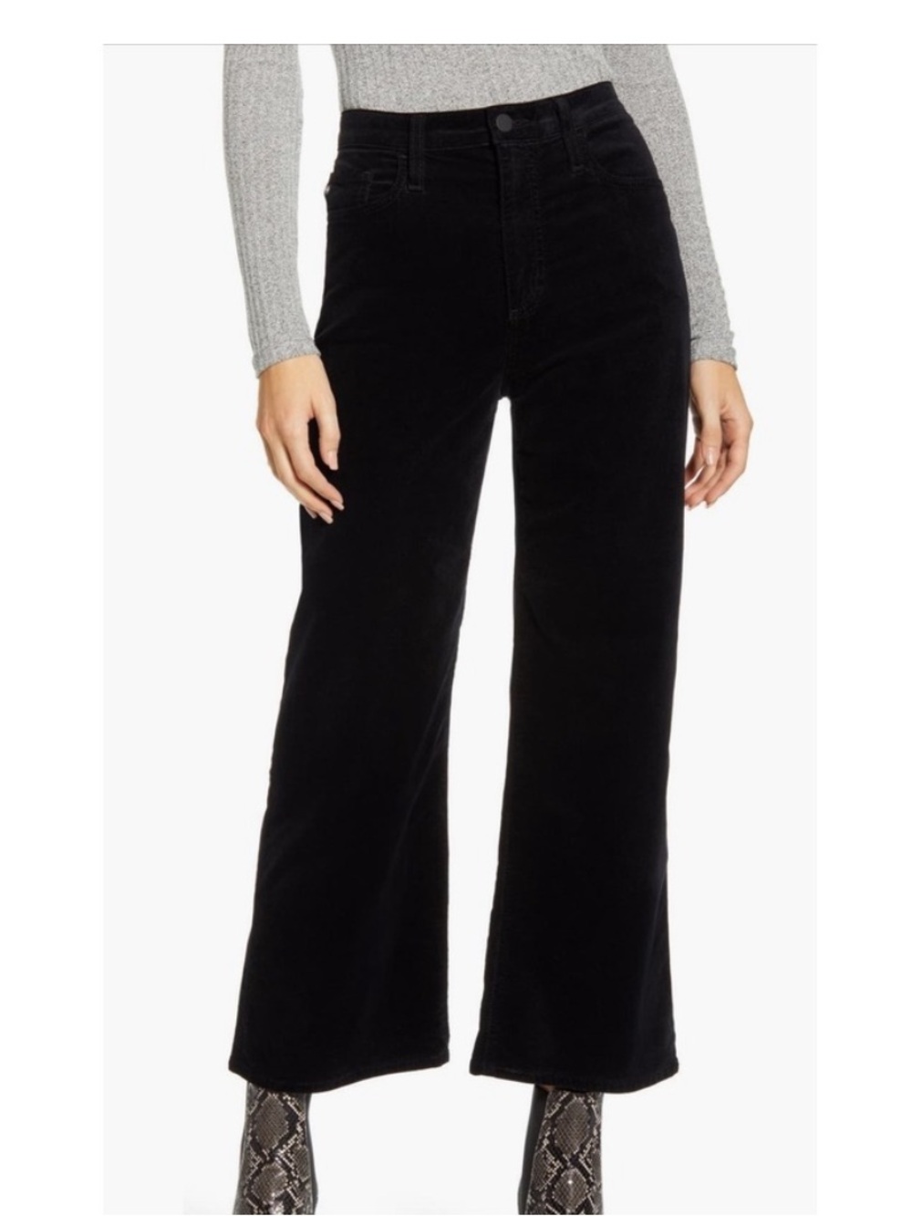 Ag Adriano Goldschmied Black Corduroy Cropped Wide-Leg Pants
